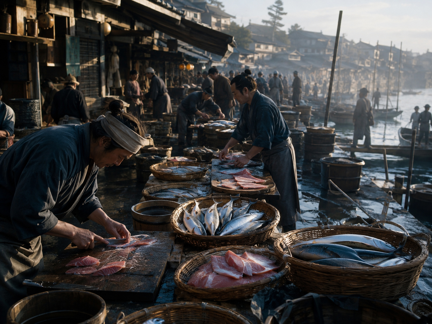 江戸前寿司を支える魚市場の朝の情景